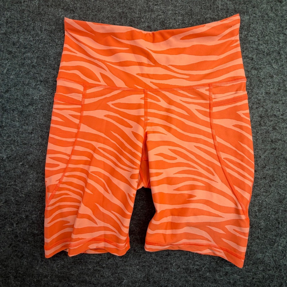 Old Navy Active PowerSoft Shorts Womens Medium Orange Zebra Print Biker 8in Rise